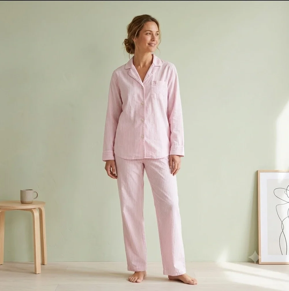 Lauren Ralph Lauren Pink White Stripe Cotton Pajama Set Women’s L EUC